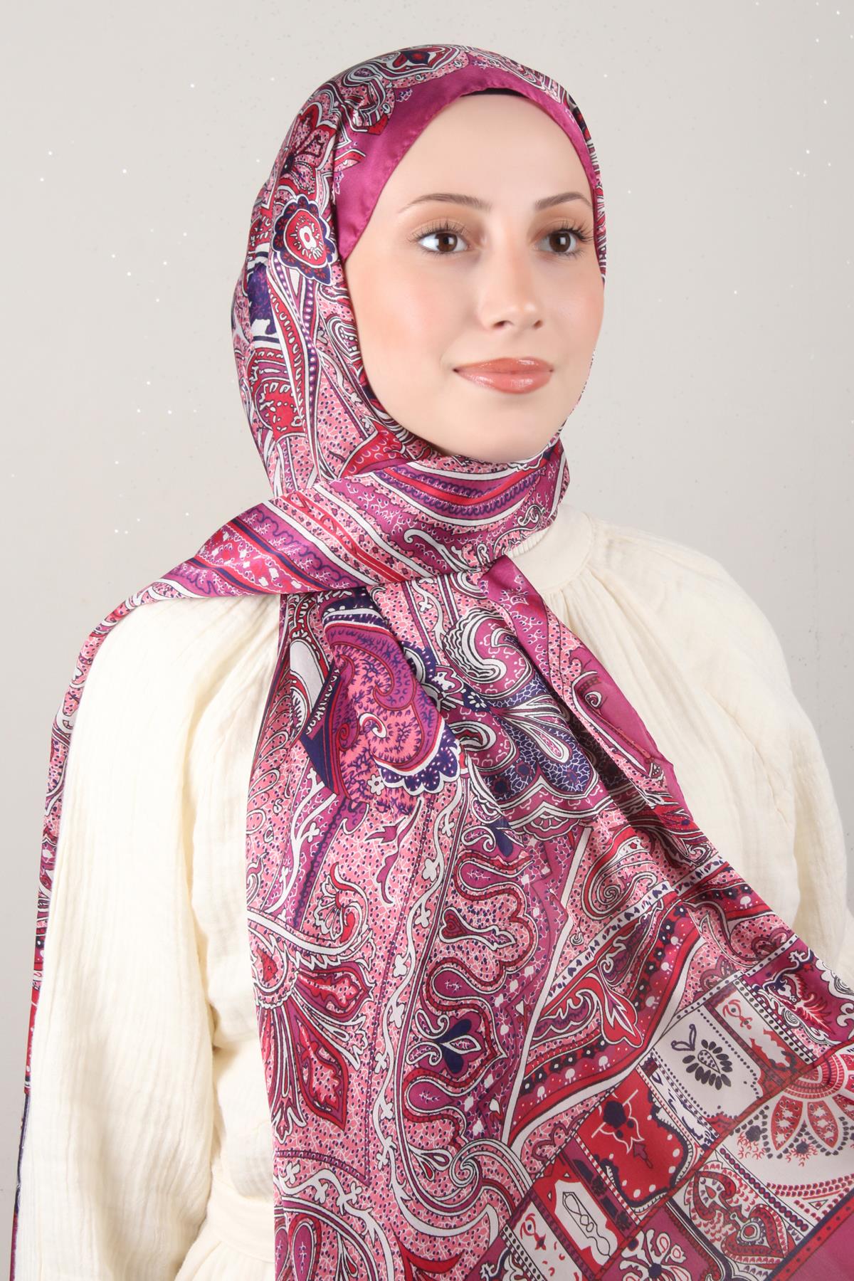 Linda Etnik Desen Şal 1717-11 Fuşya 