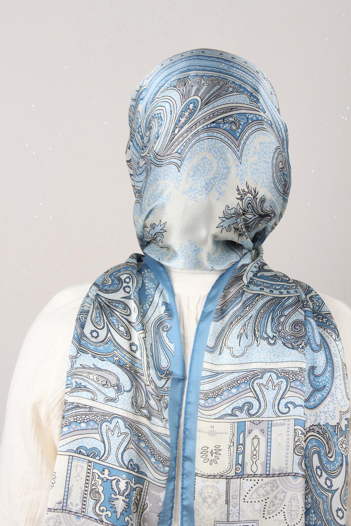 Linda Etnik Desen Şal 1717-14 Buz Mavisi 