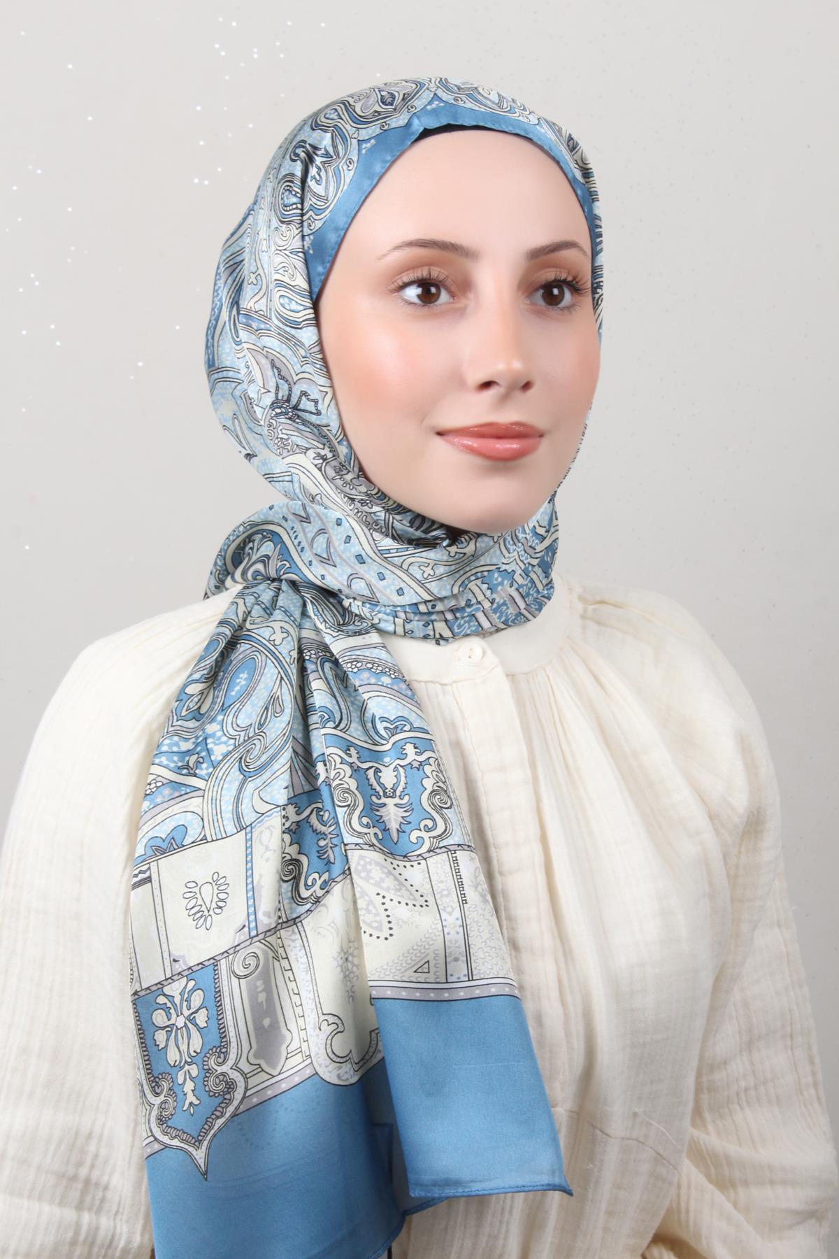 Linda Etnik Desen Şal 1717-14 Buz Mavisi 