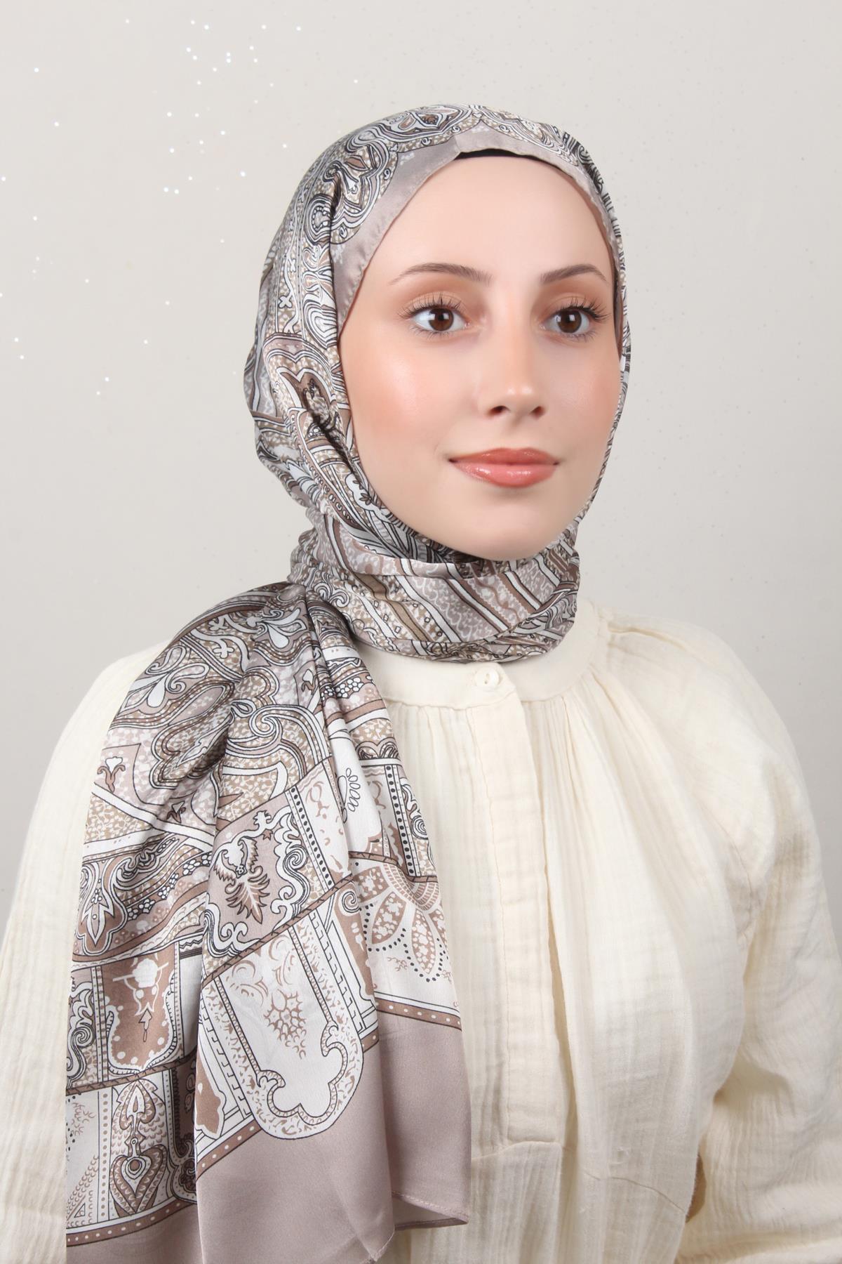 Linda Etnik Desen Şal 1717-15 Vizon 