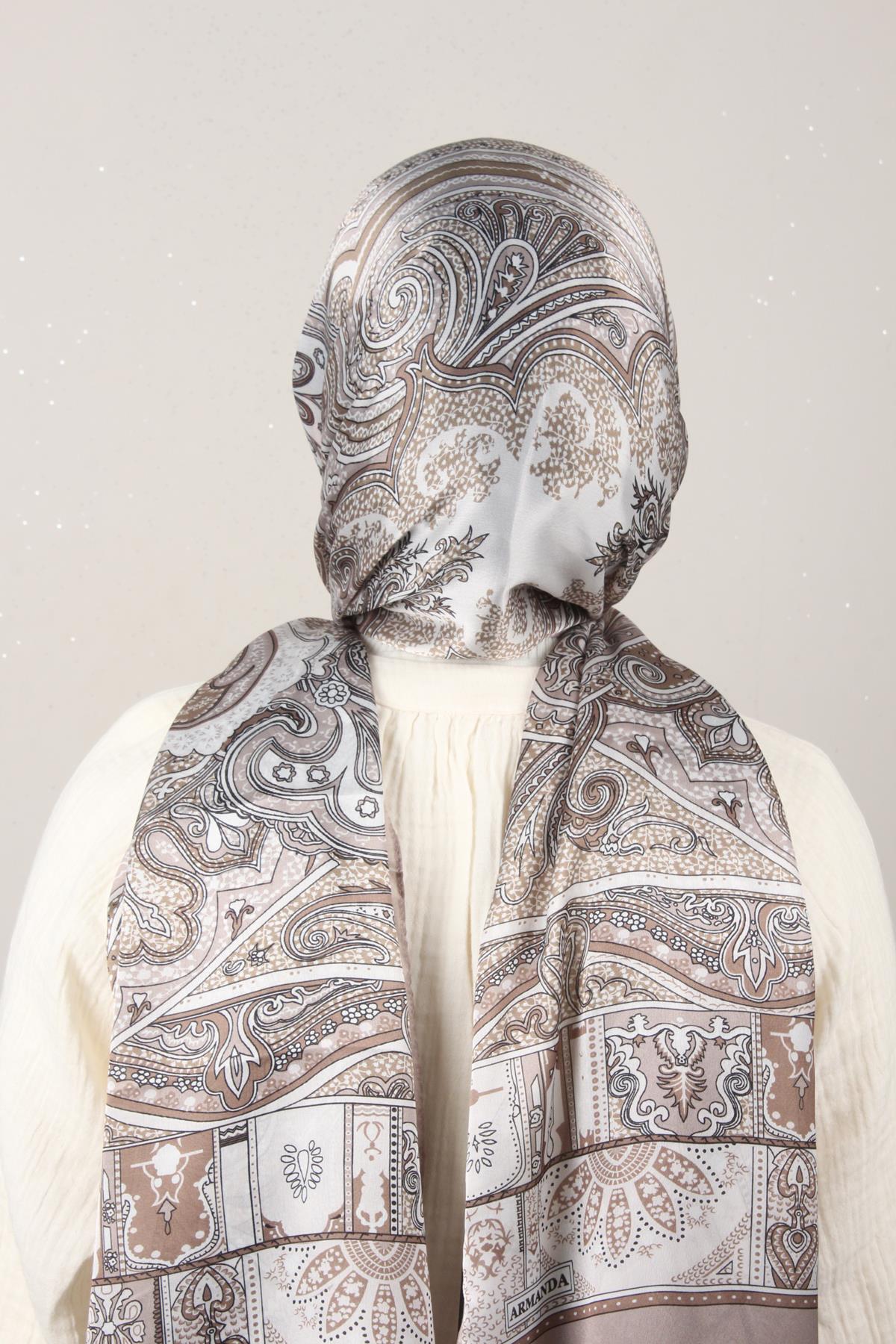 Linda Etnik Desen Şal 1717-15 Vizon 