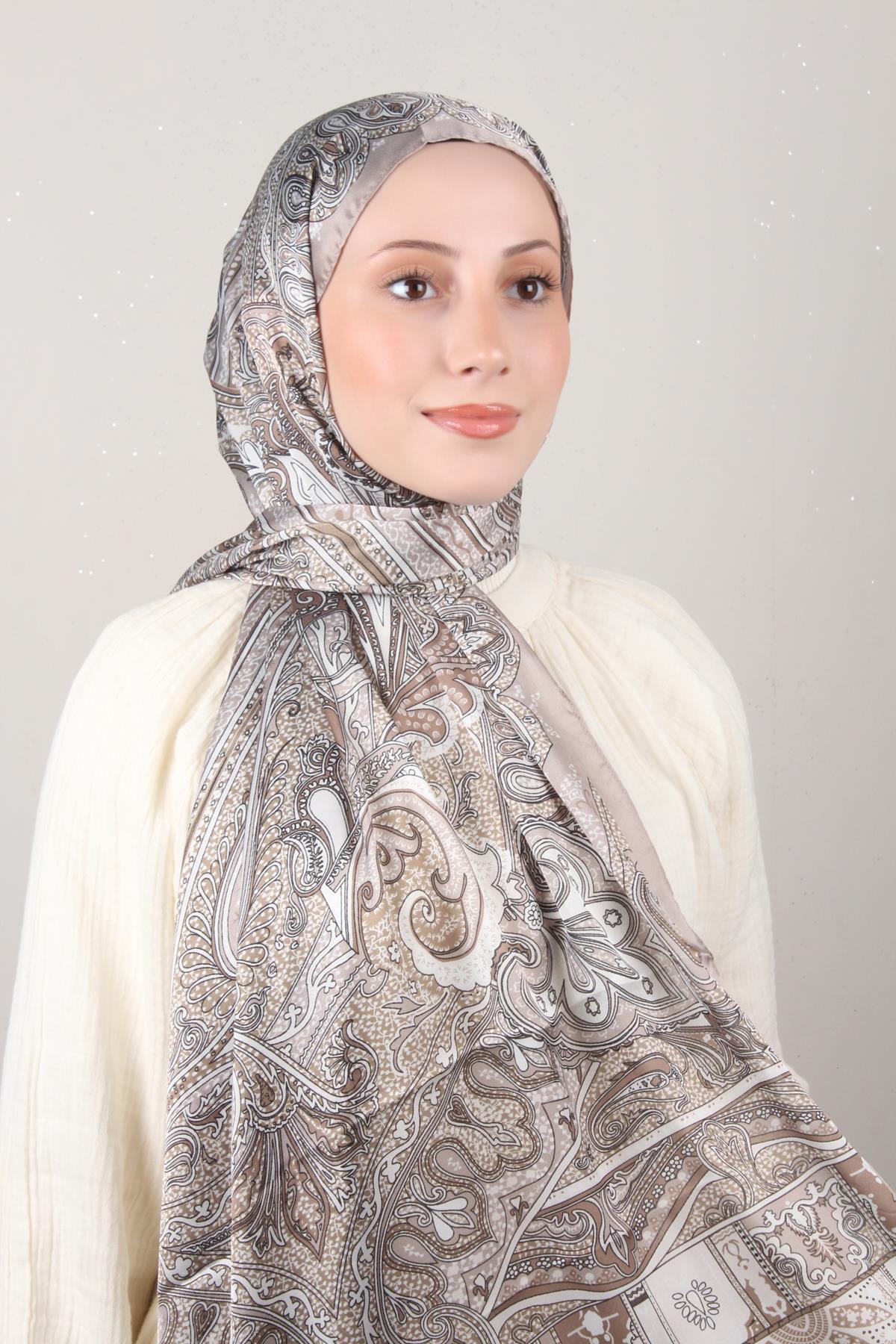 Linda Etnik Desen Şal 1717-15 Vizon 