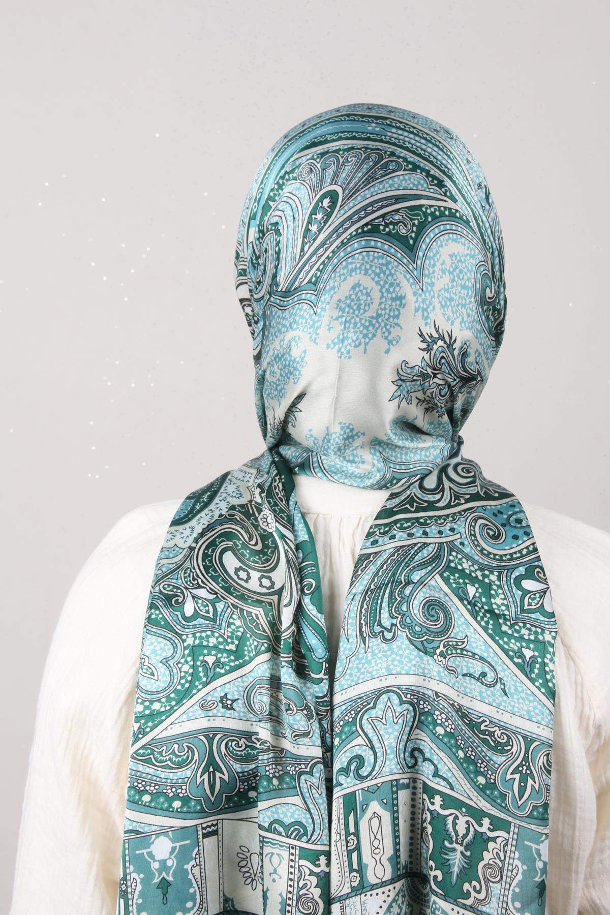 Linda Etnik Desen Şal 1717-16 Zümrüt 