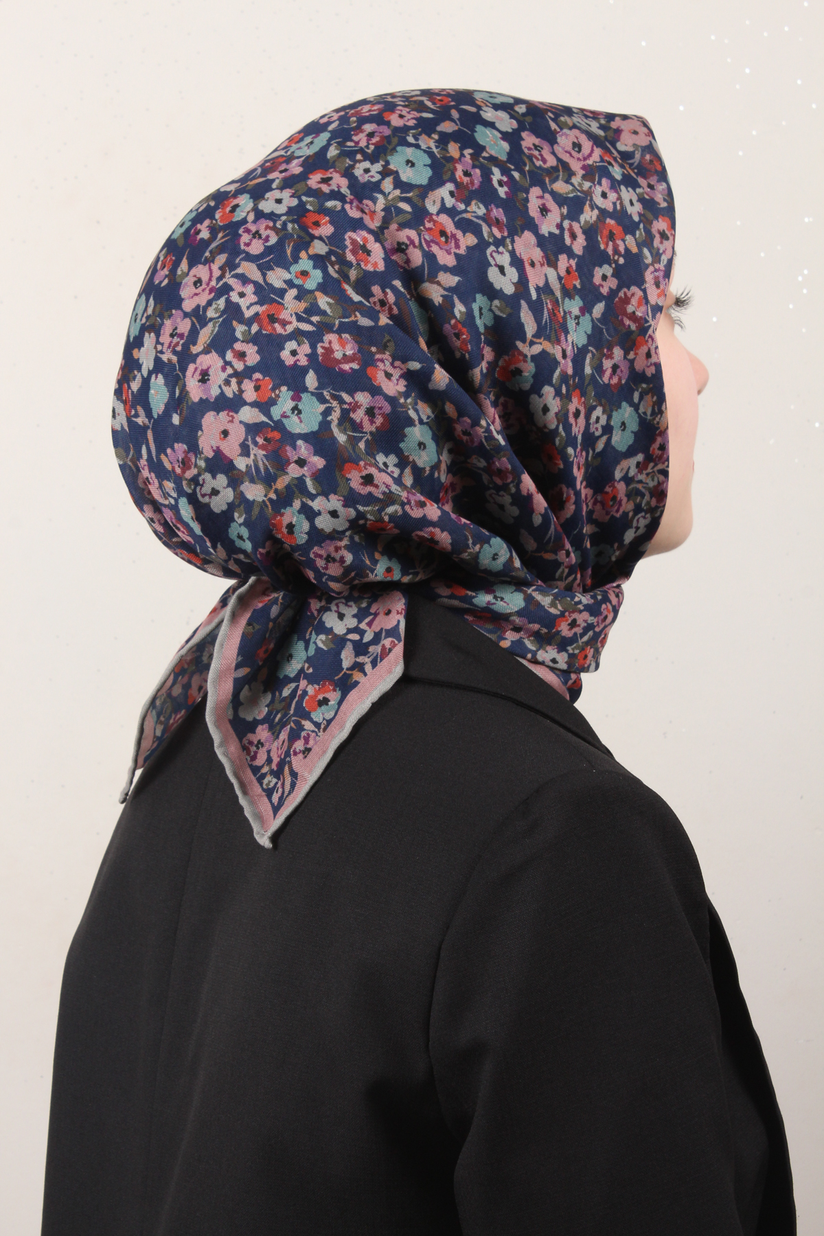 Locella Pamuklu Soft Eşarp 4161-5 Lacivert-Pudra