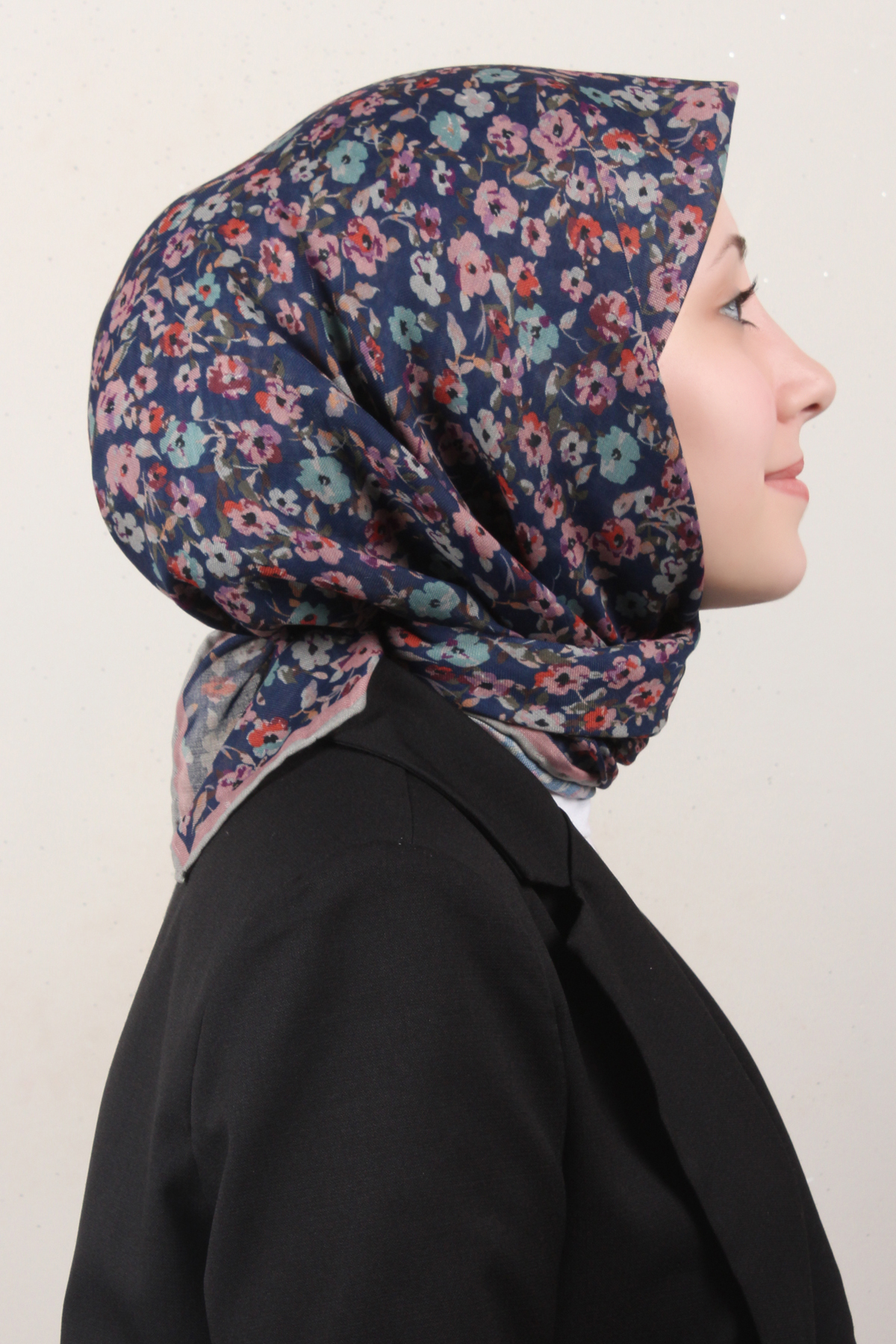 Locella Pamuklu Soft Eşarp 4161-5 Lacivert-Pudra