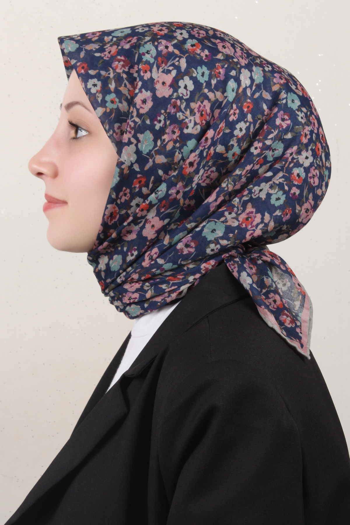 Locella Pamuklu Soft Eşarp 4161-5 Lacivert-Pudra