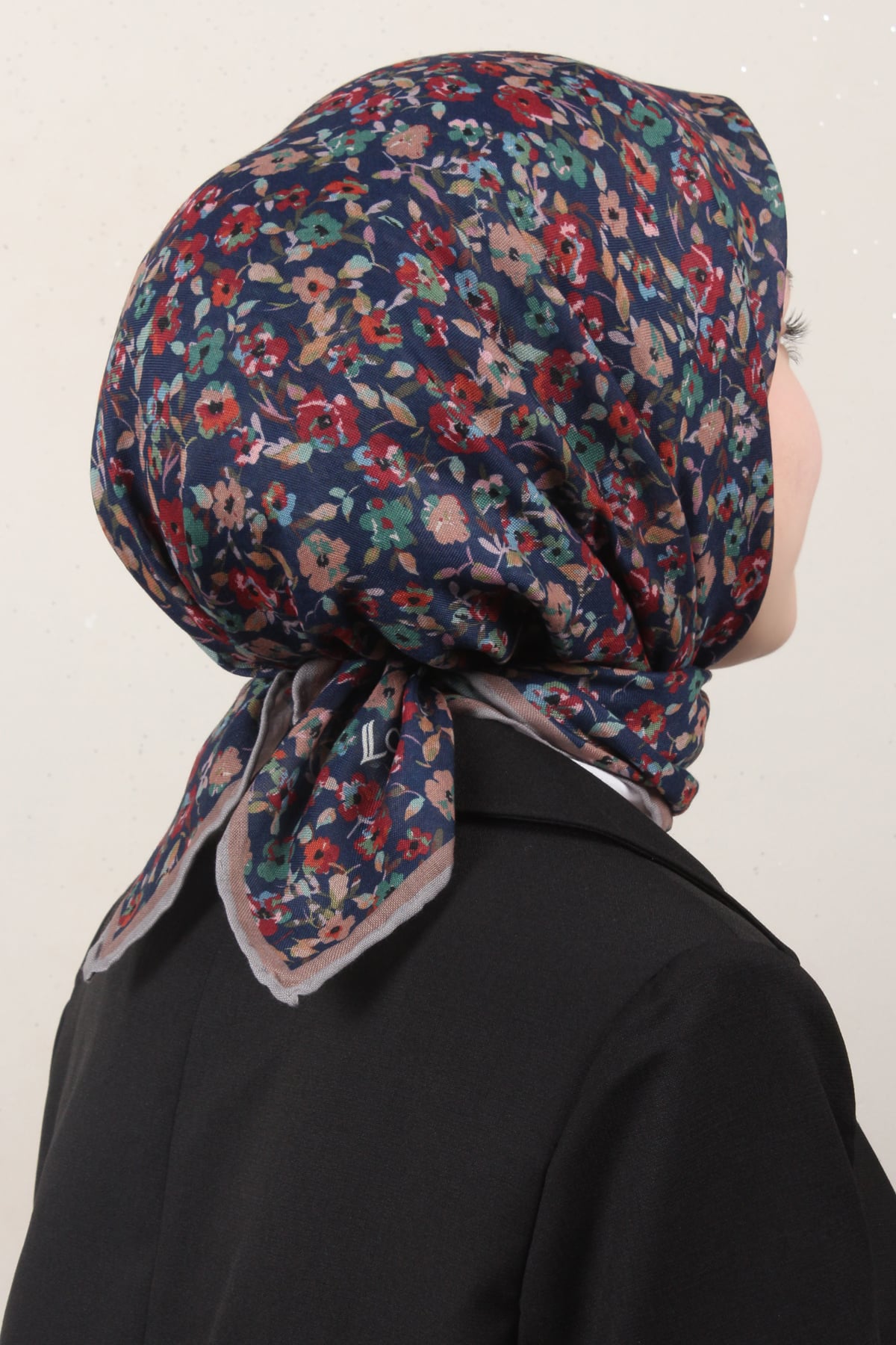 Locella Pamuklu Soft Eşarp 4161-7 Lacivert-Taş