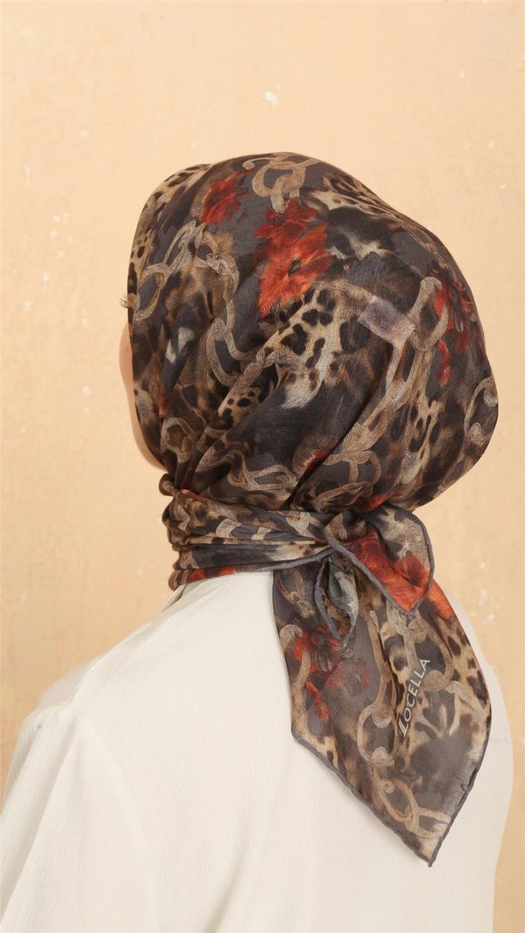 Locella Pamuklu Soft Eşarp 4529-9 Turuncu-Gri 