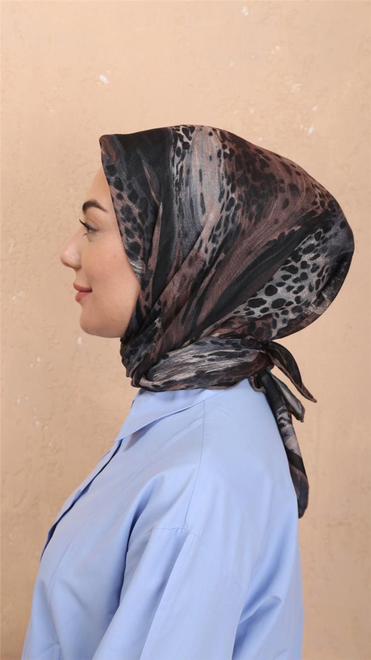 Locella Pamuklu Soft Eşarp 4534-8 Siyah-Kahve 