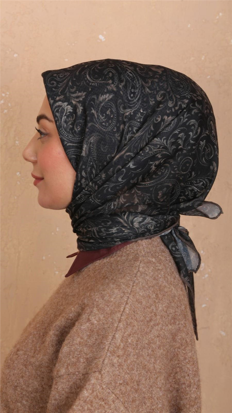 Locella Pamuklu Soft Eşarp 4536-3 Siyah-Vizon 