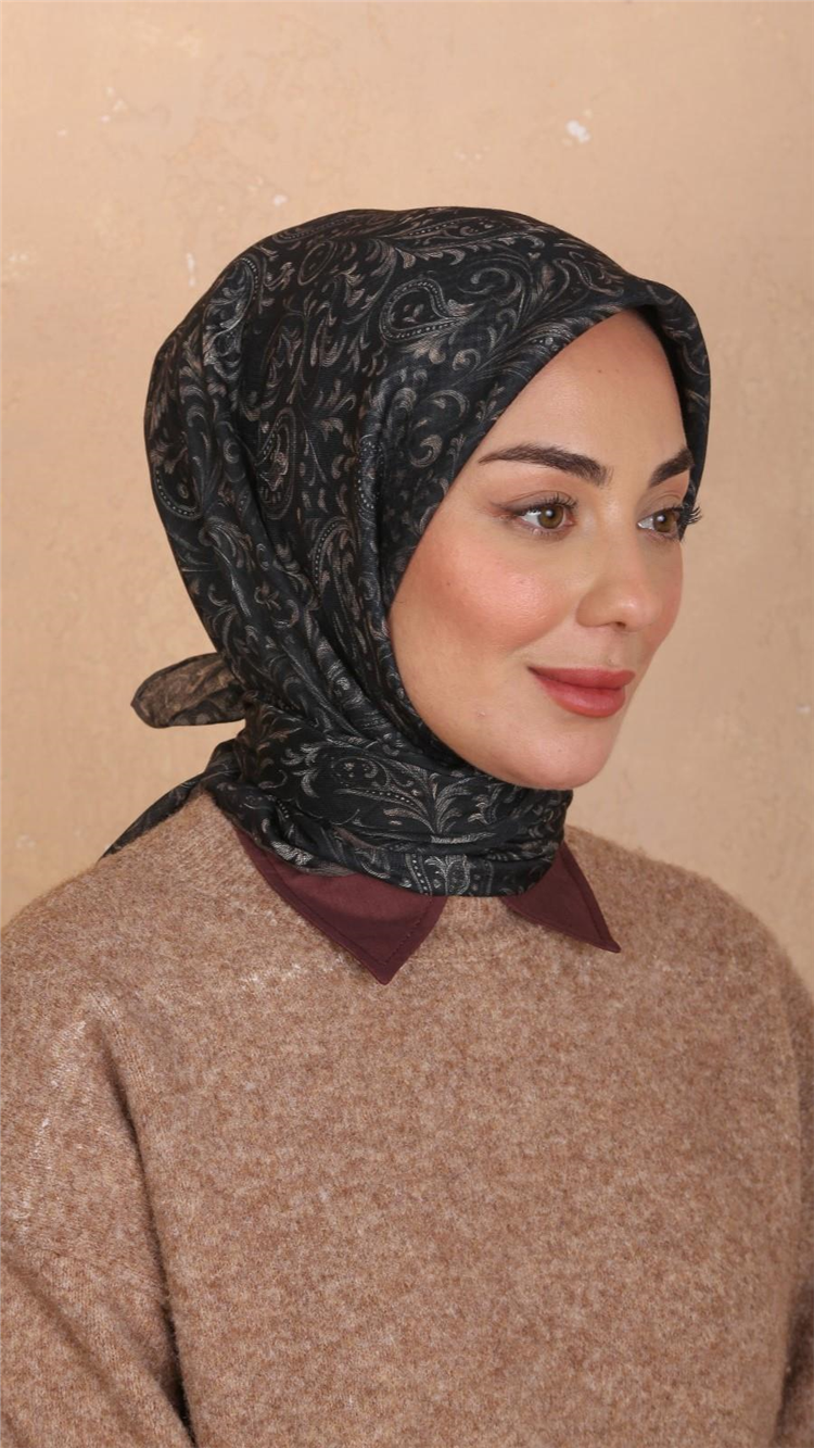 Locella Pamuklu Soft Eşarp 4536-3 Siyah-Vizon 