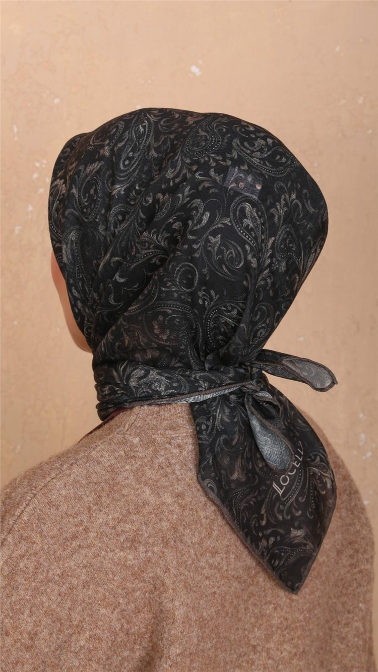 Locella Pamuklu Soft Eşarp 4536-3 Siyah-Vizon 