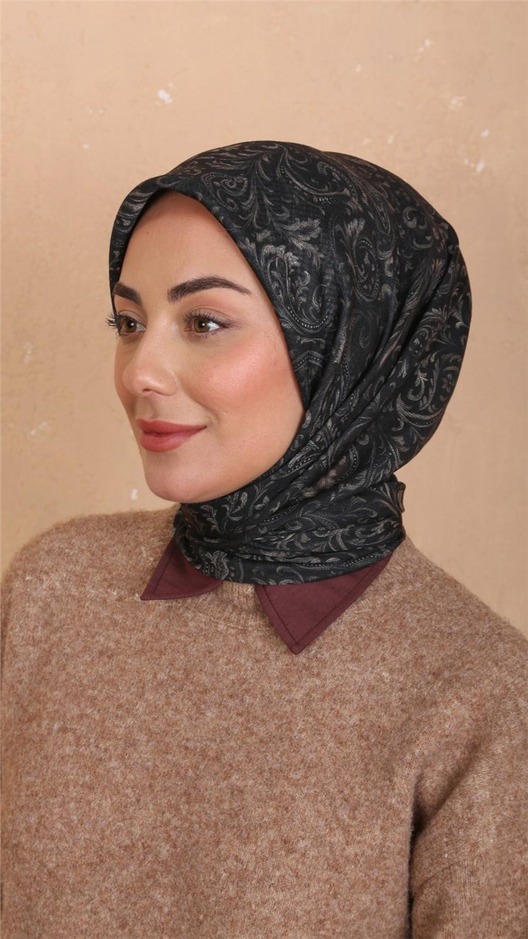 Locella Pamuklu Soft Eşarp 4536-3 Siyah-Vizon 
