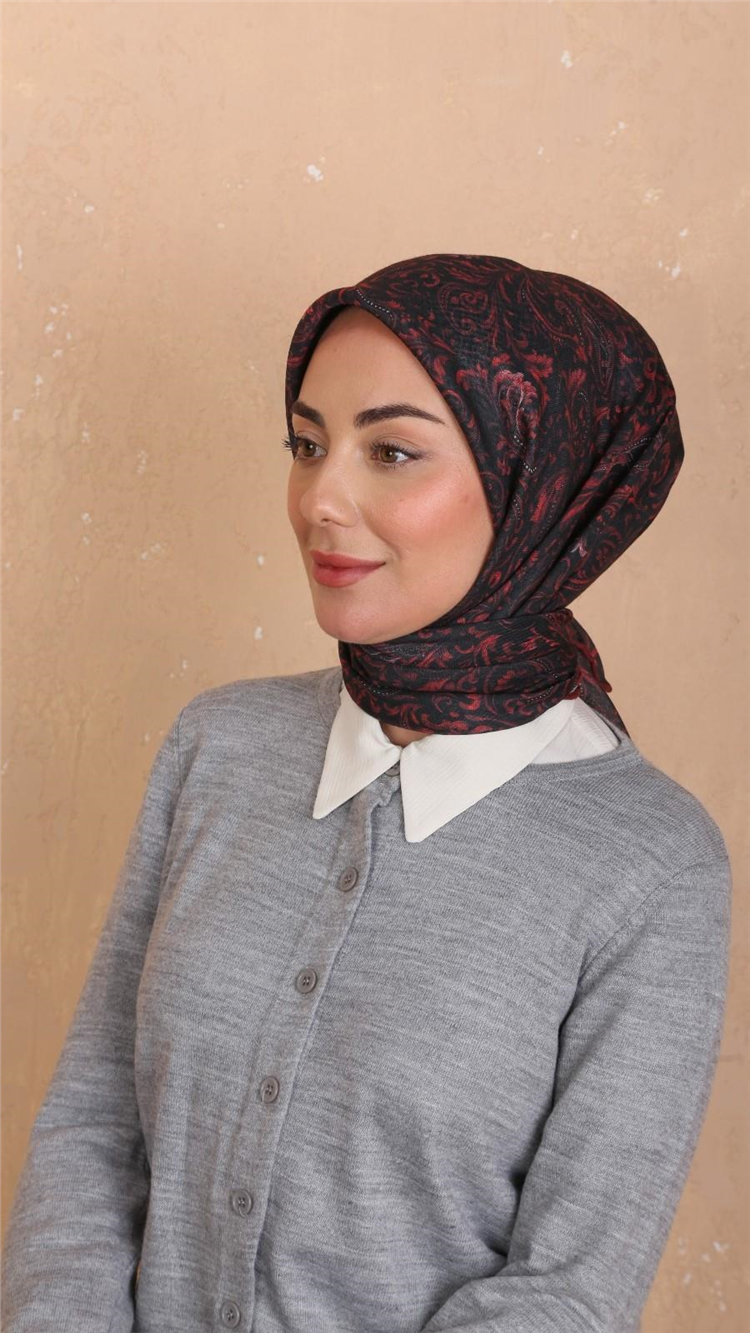 Locella Pamuklu Soft Eşarp 4536-5 Siyah-Bordo 