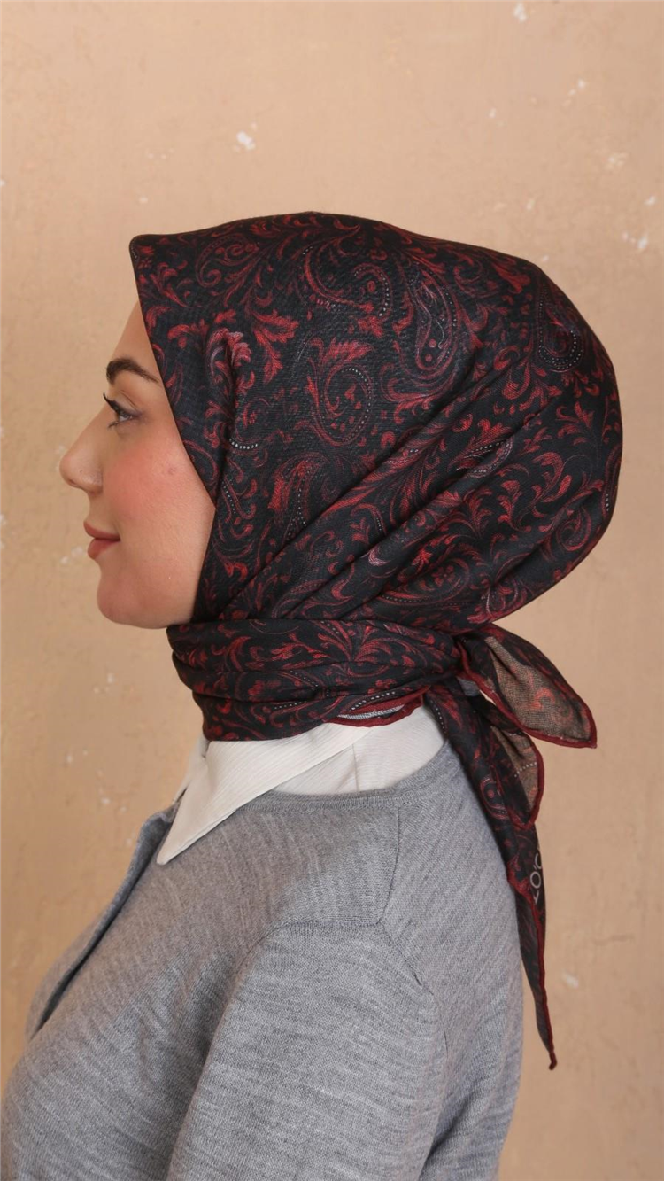 Locella Pamuklu Soft Eşarp 4536-5 Siyah-Bordo 