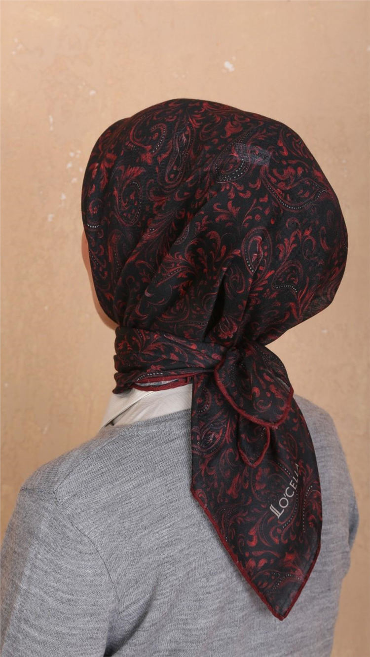 Locella Pamuklu Soft Eşarp 4536-5 Siyah-Bordo 