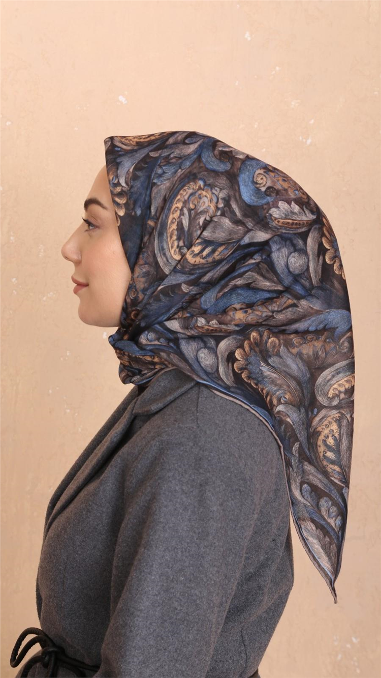 Locella Pamuklu Soft Eşarp 4537-2 Siyah-Mavi 