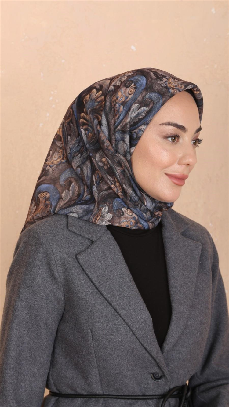 Locella Pamuklu Soft Eşarp 4537-2 Siyah-Mavi 