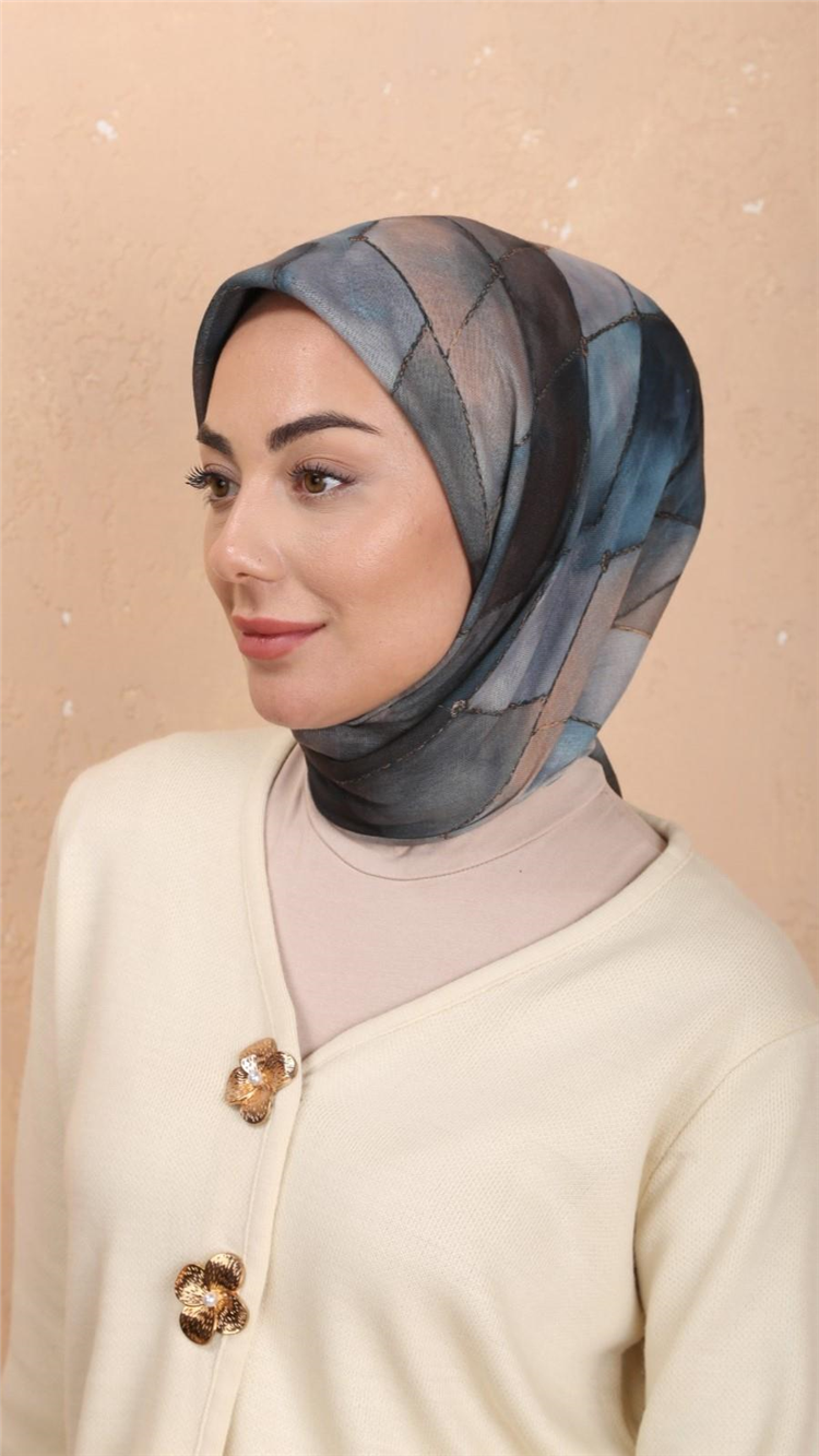 Locella Pamuklu Soft Eşarp 4543-2 Mavi-Gri 