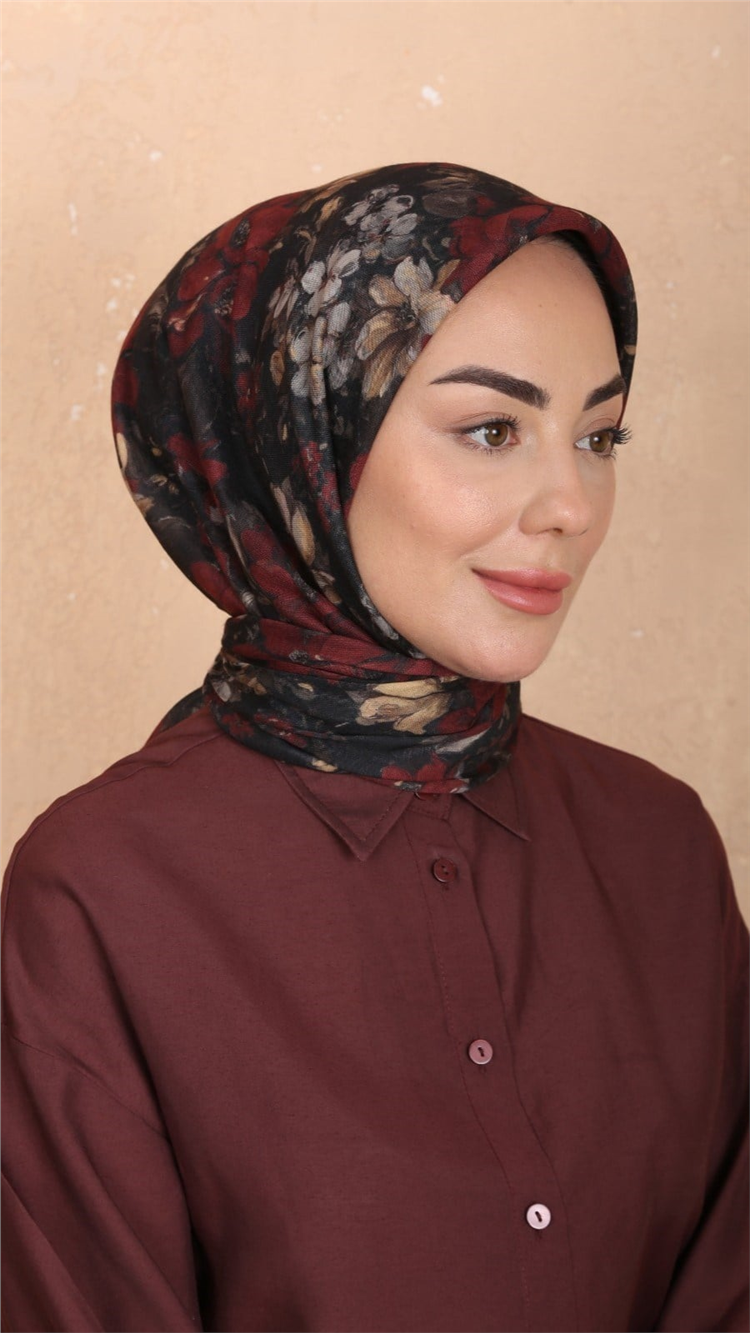 Locella Pamuklu Soft Eşarp 4549-7 Siyah-Kırmızı