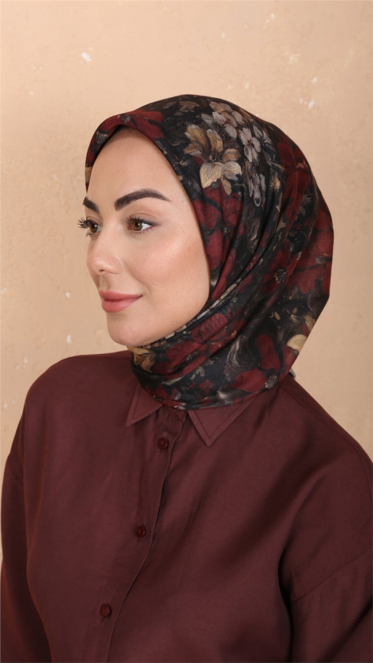 Locella Pamuklu Soft Eşarp 4549-7 Siyah-Kırmızı