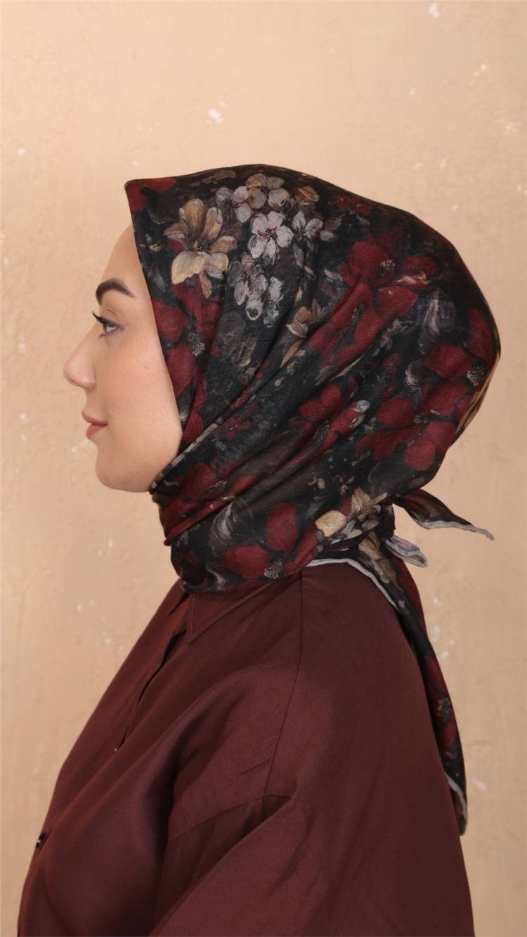 Locella Pamuklu Soft Eşarp 4549-7 Siyah-Kırmızı