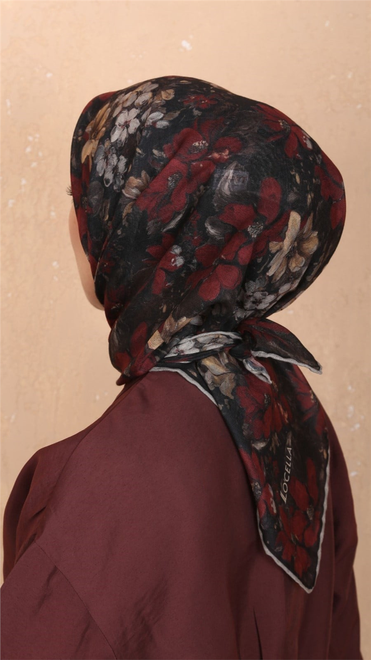 Locella Pamuklu Soft Eşarp 4549-7 Siyah-Kırmızı