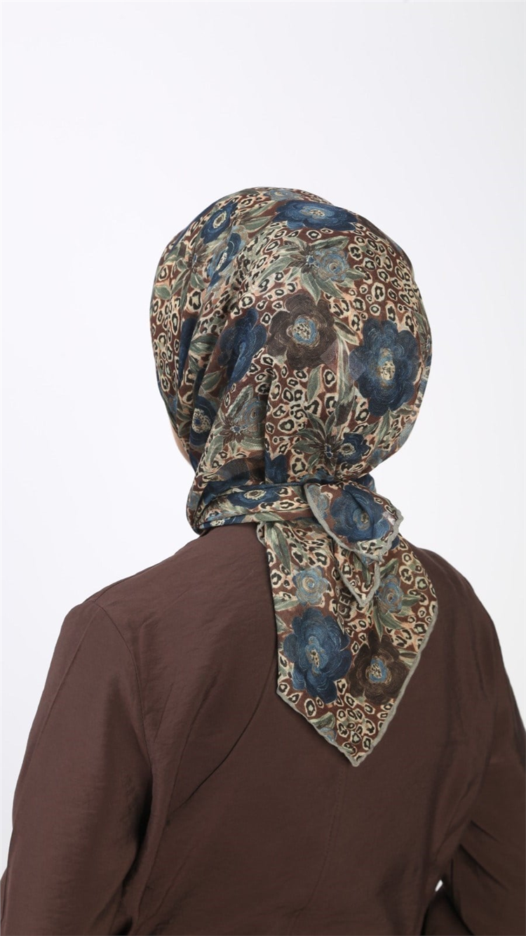 Locella Pamuklu Soft Eşarp 4550-3 Kahve-Mavi 