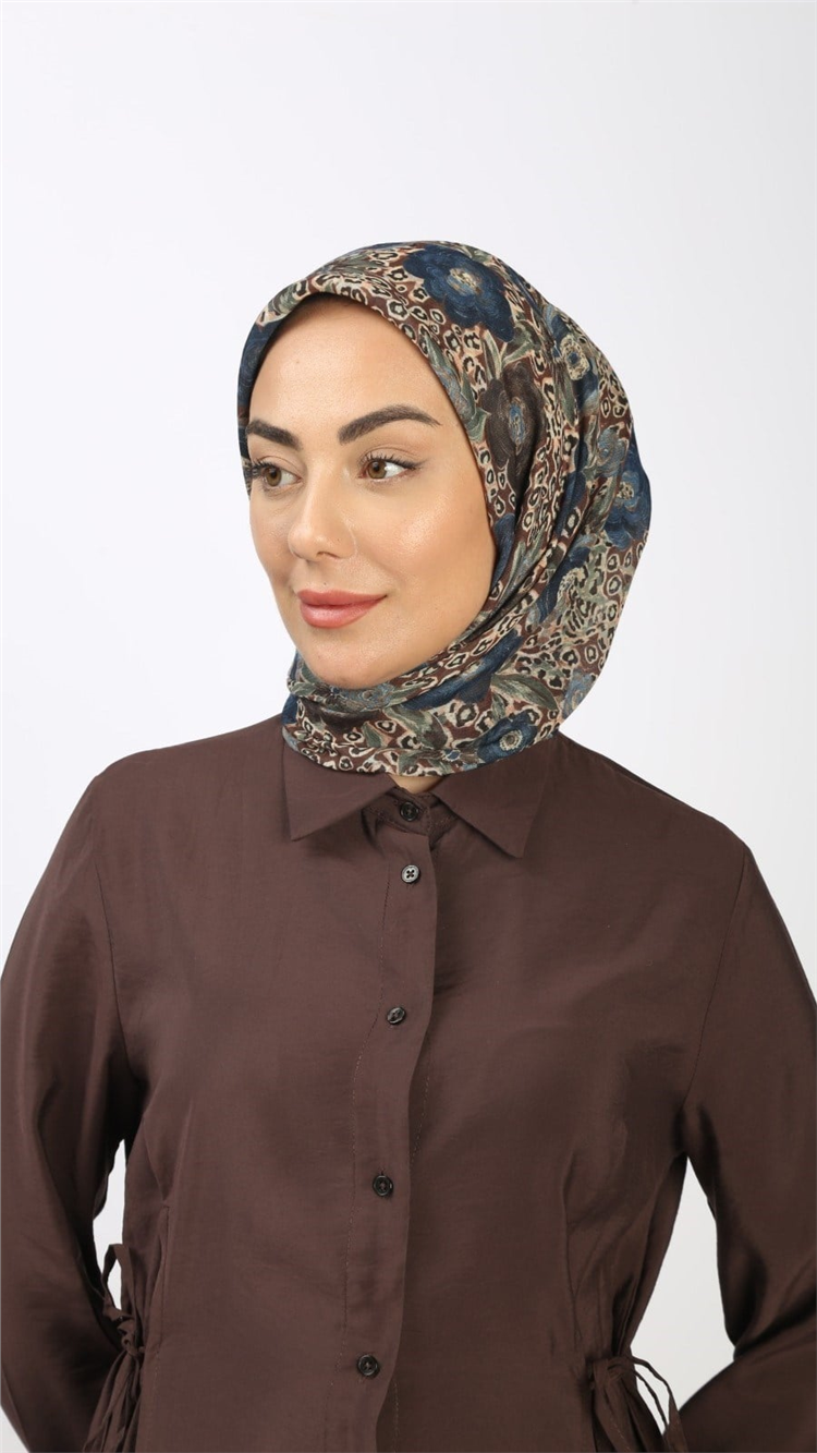 Locella Pamuklu Soft Eşarp 4550-3 Kahve-Mavi 