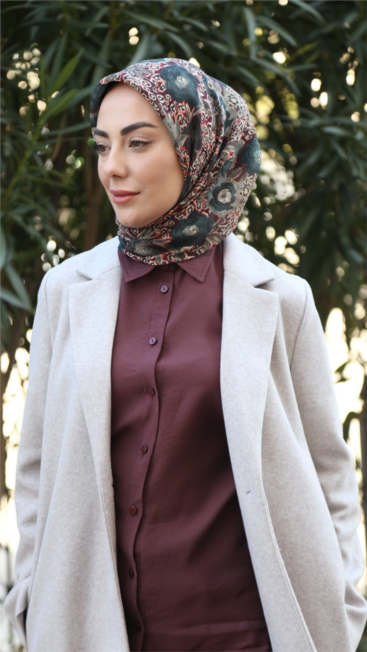 Locella Pamuklu Soft Eşarp 4550-6 Zümrüt-Bordo 
