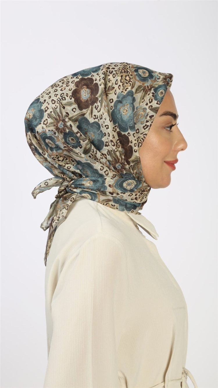 Locella Pamuklu Soft Eşarp 4550-9 Krem-Mavi 