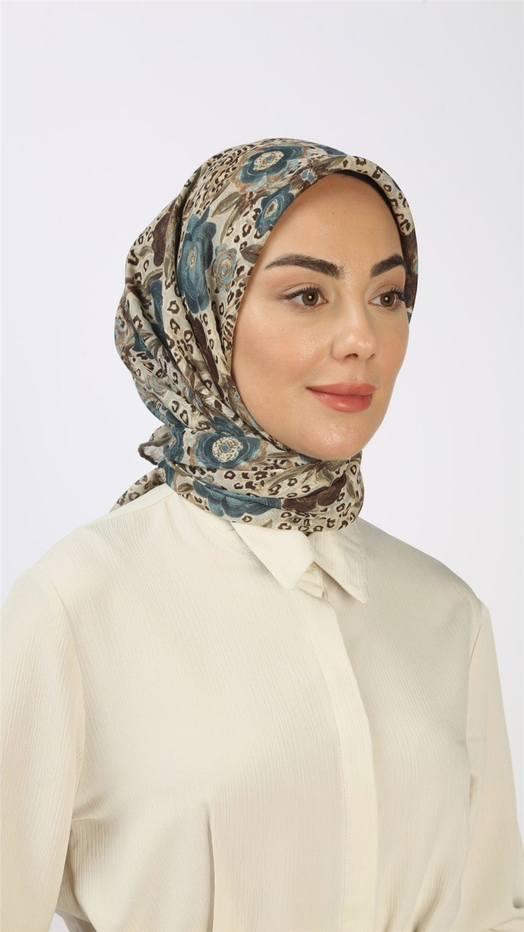 Locella Pamuklu Soft Eşarp 4550-9 Krem-Mavi 
