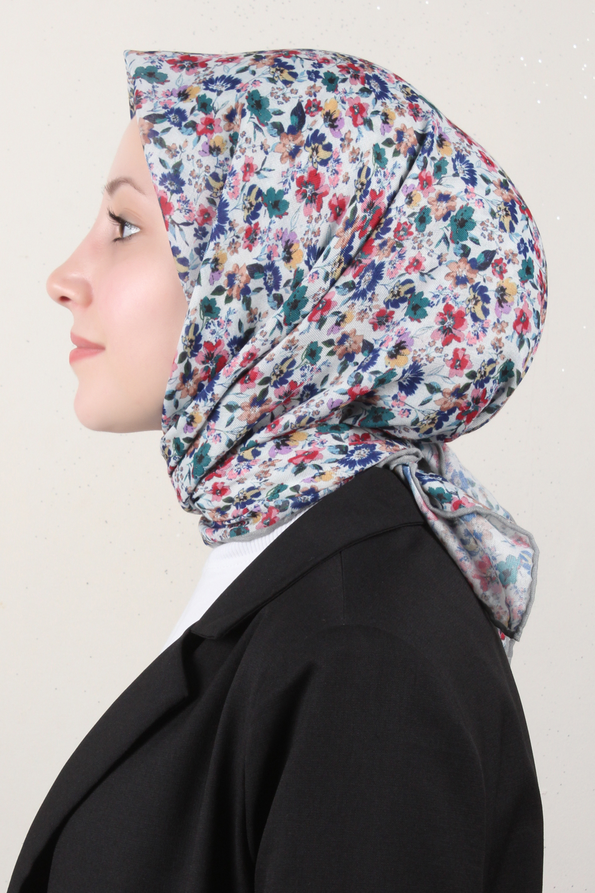 LopRes Pamuklu Soft Eşarp 4151-7 Beyaz-Taş