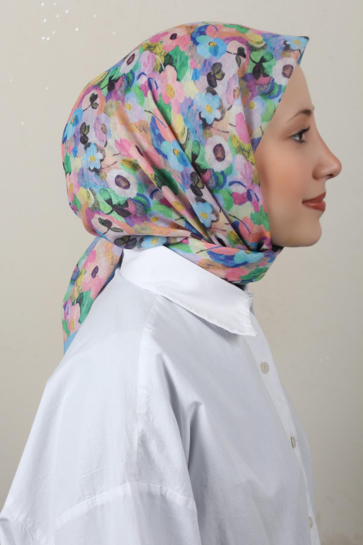 Lux Soft Pamuklu Eşarp 4040-233 Mavi
