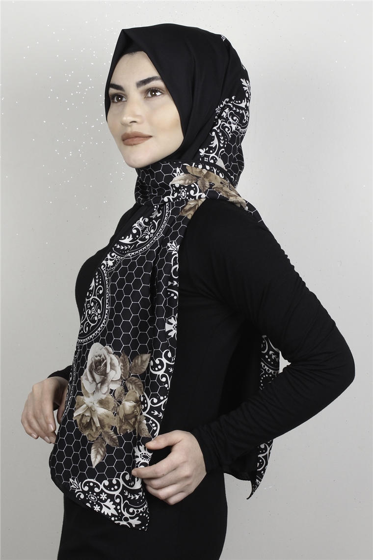 Medine Desenli Şal 1808-1 Siyah