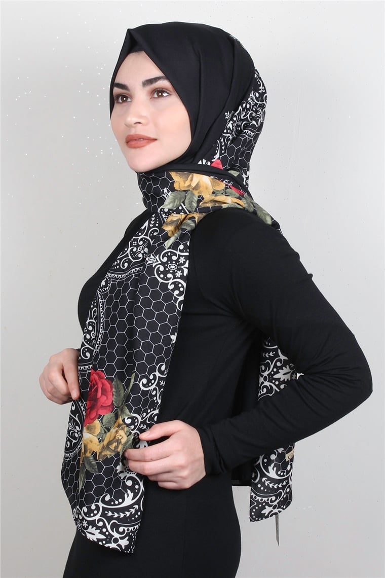 Medine Desenli Şal 1808-6 Siyah