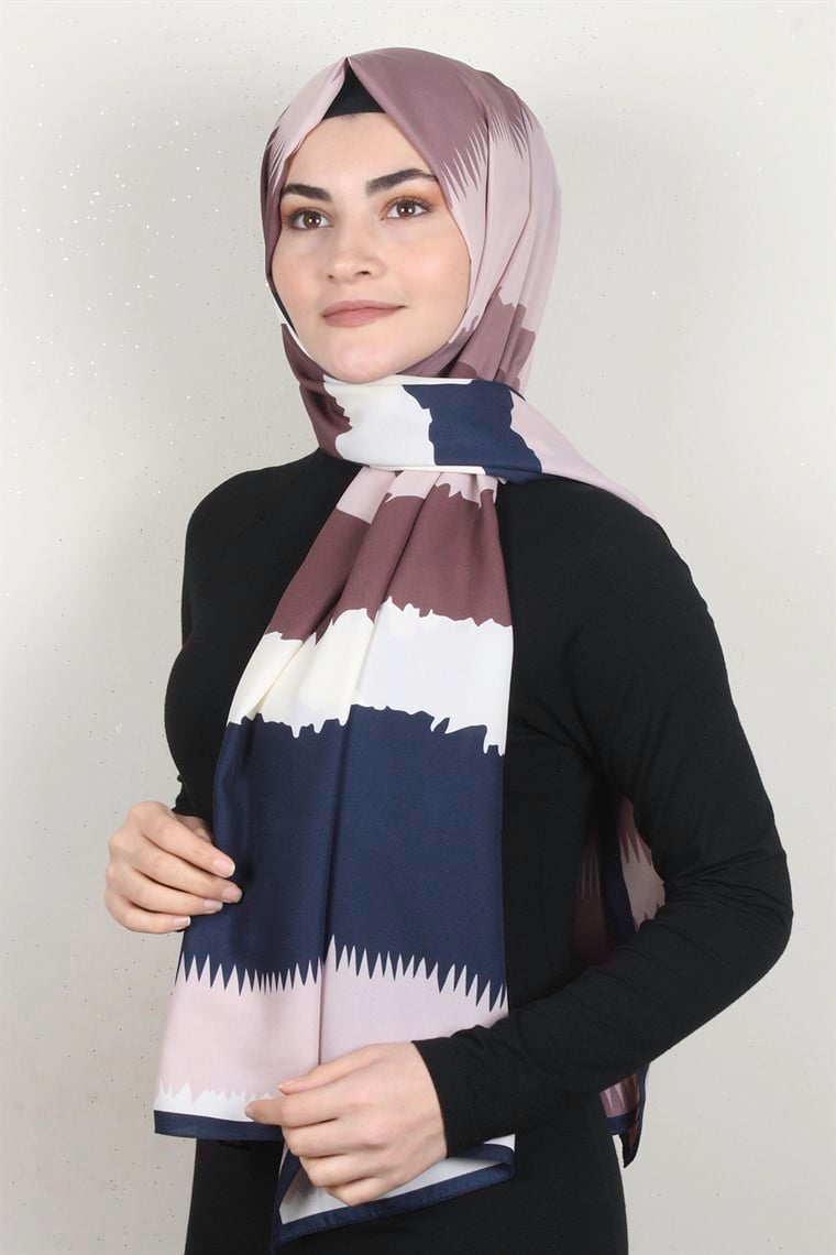 Medine Desenli Şal 1809-11 Lacivert-Pudra