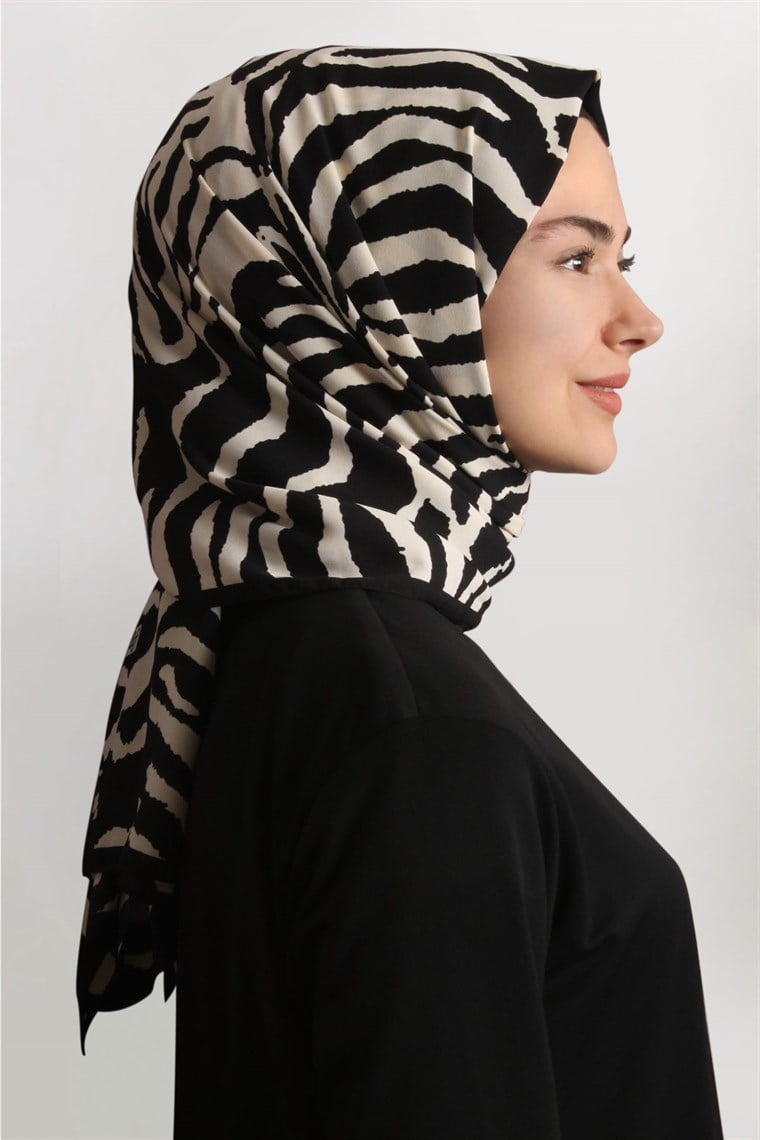 Medine Desenli Şal 1840-49 Zebra Siyah-Beyaz