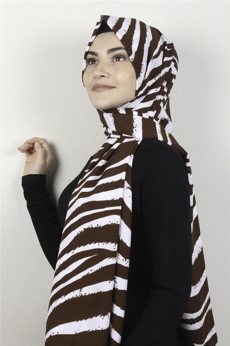 Medine Desenli Şal 1895-1 Zebra Kahverengi