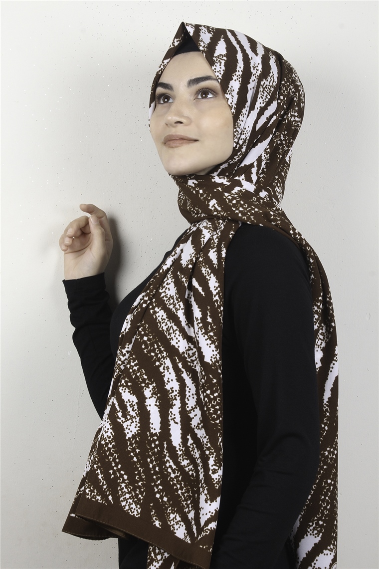 Medine Desenli Şal 1895-5 Zebra Kahverengi