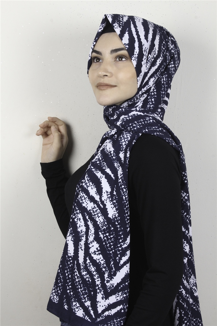 Medine Desenli Şal 1895-7 Zebra Lacivert