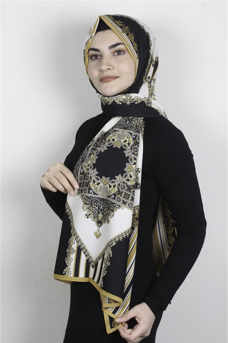 Medine Desenli Şal 1896-2 Siyah-Sarı