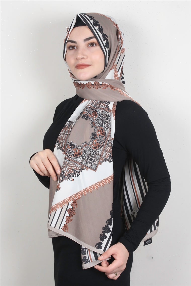 Medine Desenli Şal 1896-3 Vizon