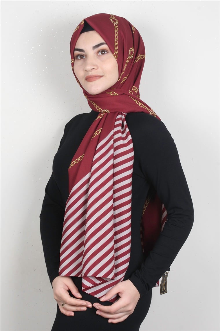 Medine Desenli Şal 1897-6 Bordo