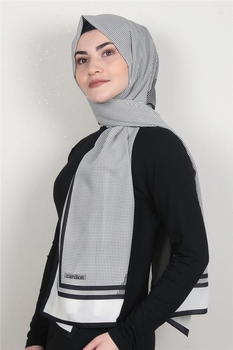 Medine Desenli Şal 1898-9 Ekru-Siyah