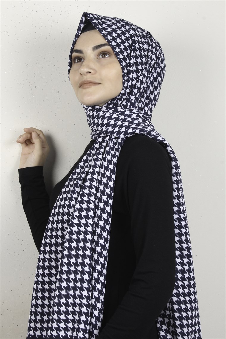 Medine Desenli Şal 2418-5 Lacivert