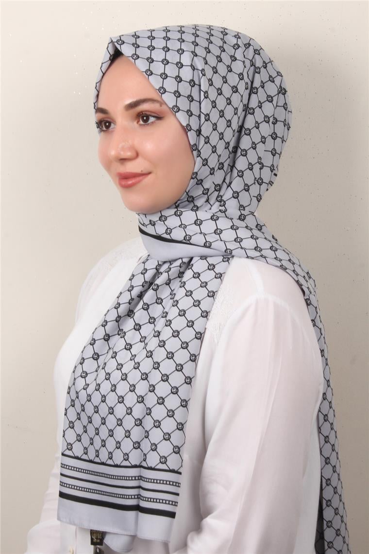 Medine Desenli Şal 2421-7 Gümüş