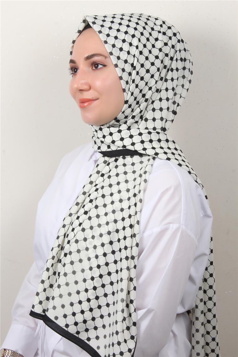 Medine Desenli Şal 2422-10 Beyaz-Siyah