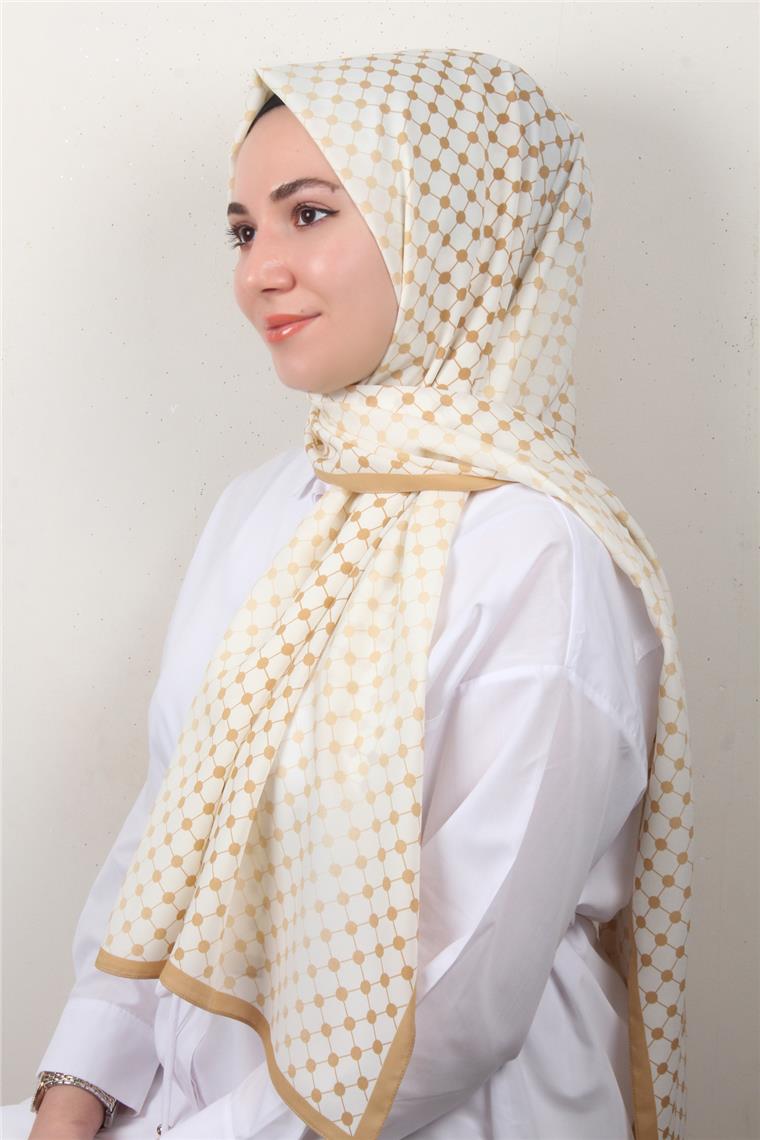 Medine Desenli Şal 2422-2 Ekru-Karamel