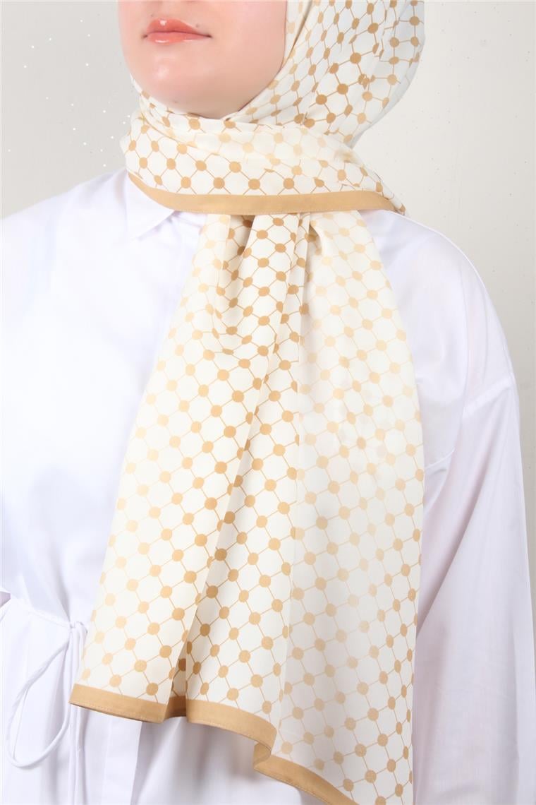 Medine Desenli Şal 2422-2 Ekru-Karamel